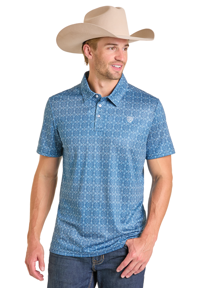 Panhandle Mens Blue Medallion Print Polo