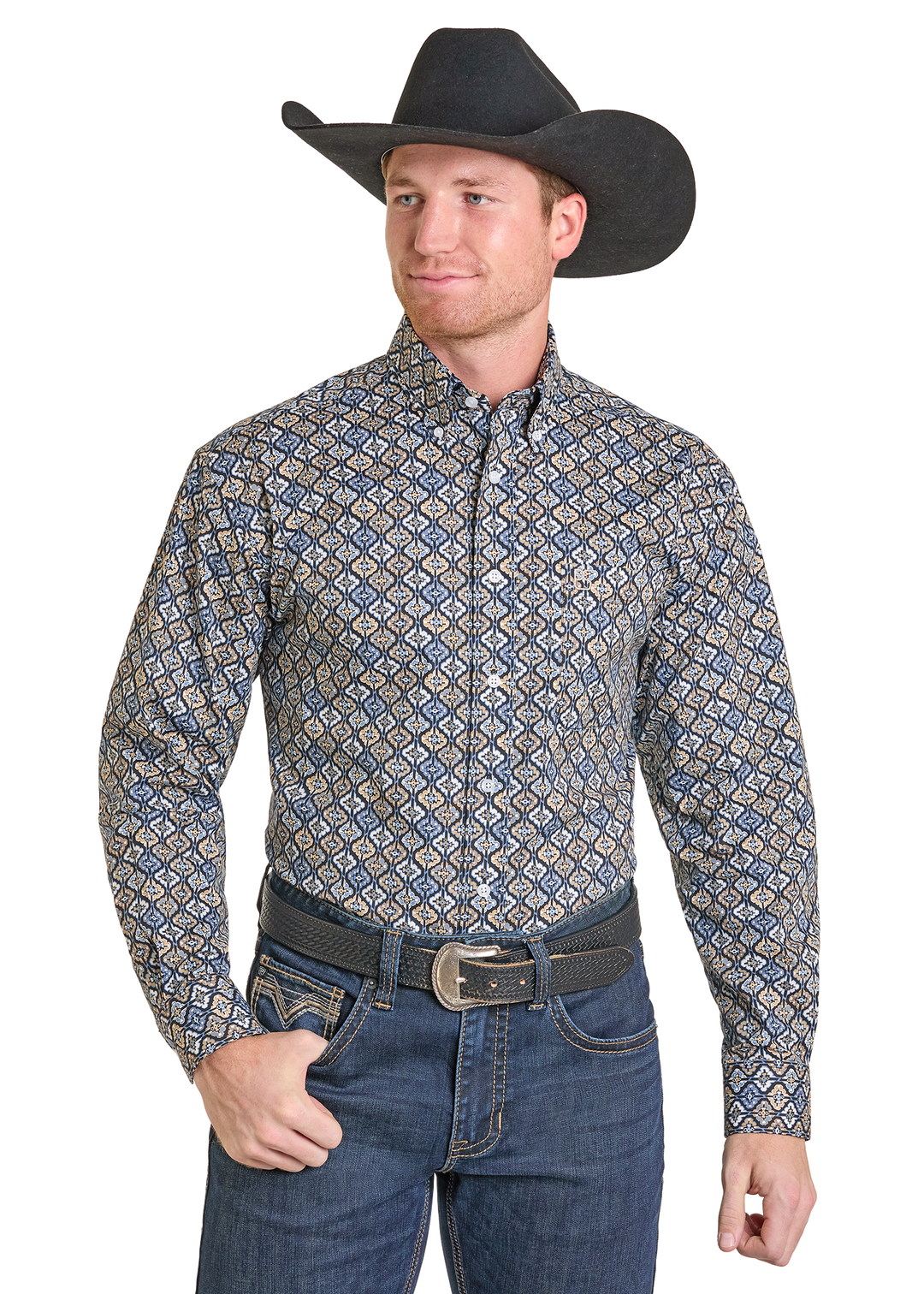 Panhandle Mens Natural Navy Long Sleeve Shirt