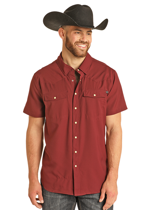 Panhandle Mens Maroon Snap Tek Short Sleeve Shirt