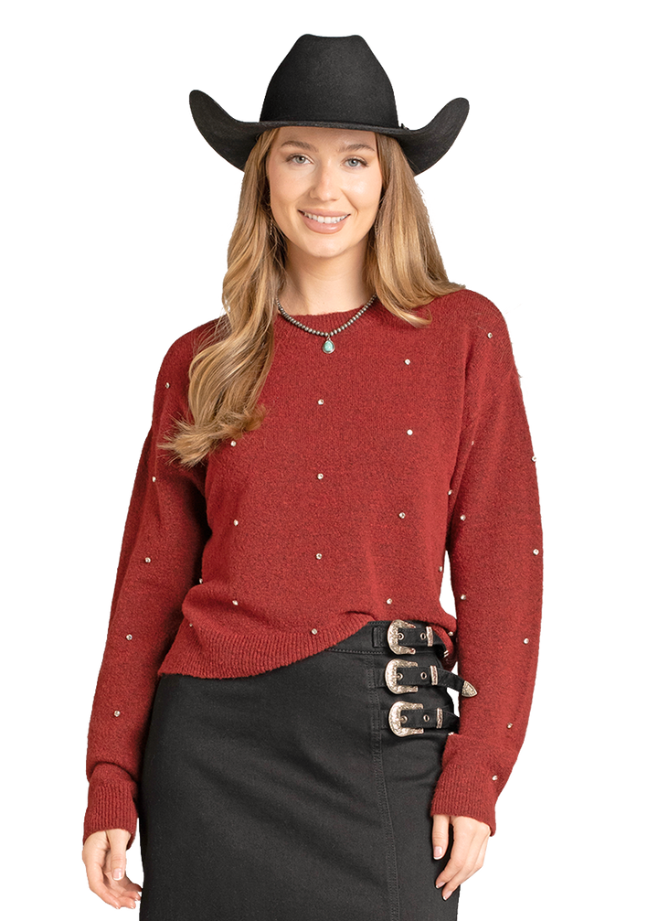 Panhandle Womens Red Rhinestone Sweater
