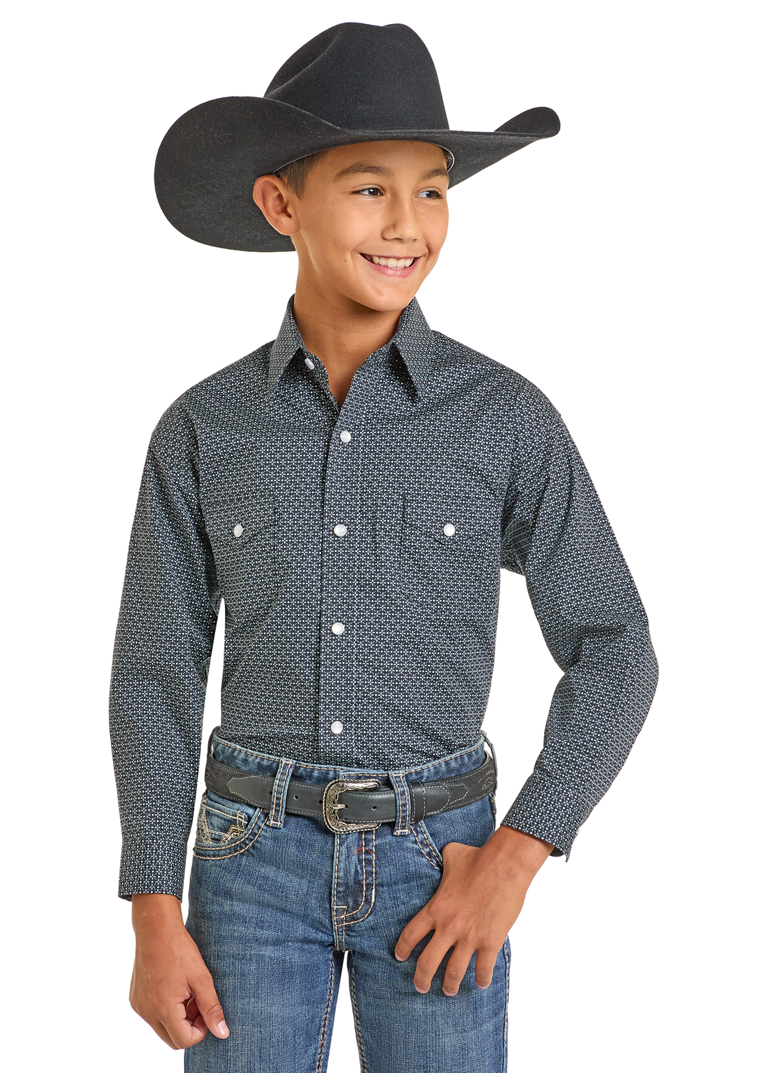 Panhandle Boys Black Printed Long Sleeve Shirt