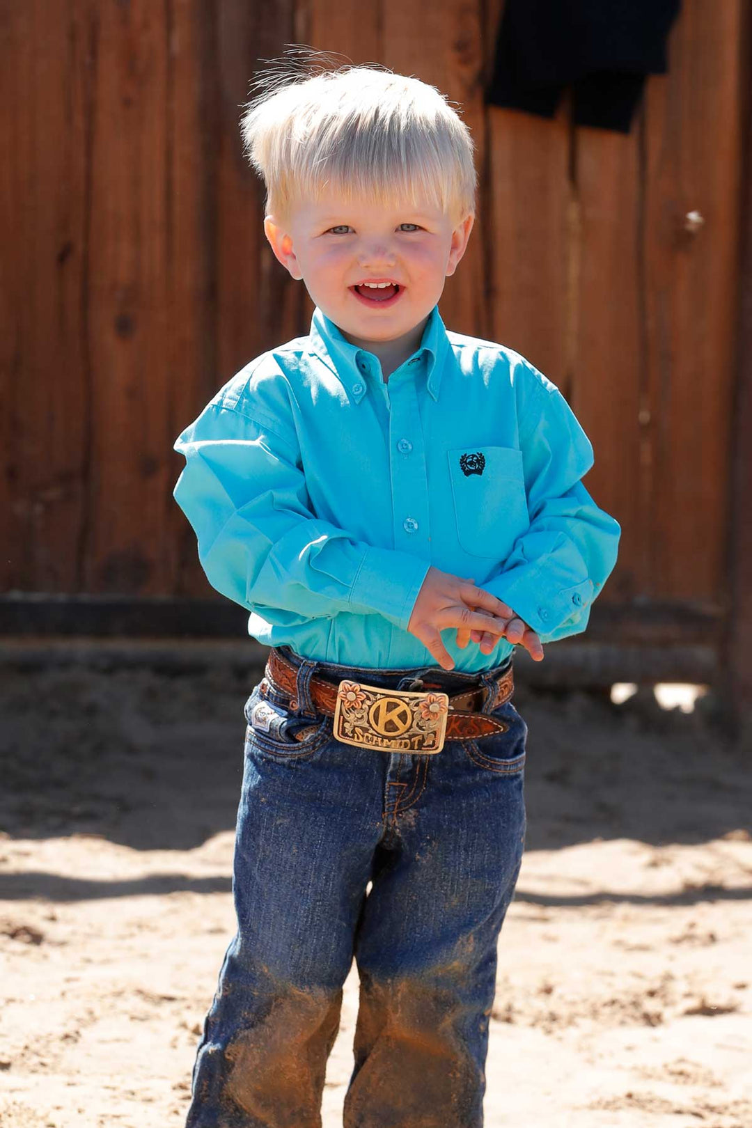 Cinch Boys Turquoise Solid Button Down Shirt