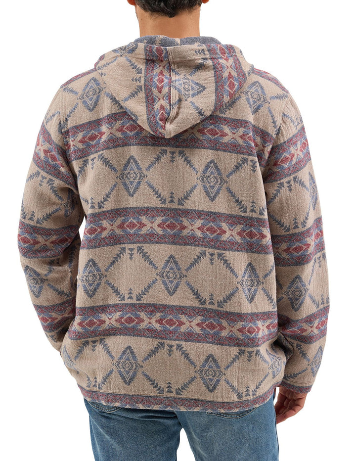 Wrangler Mens Jacquard Quarter Zip Hooded Popover Jacket