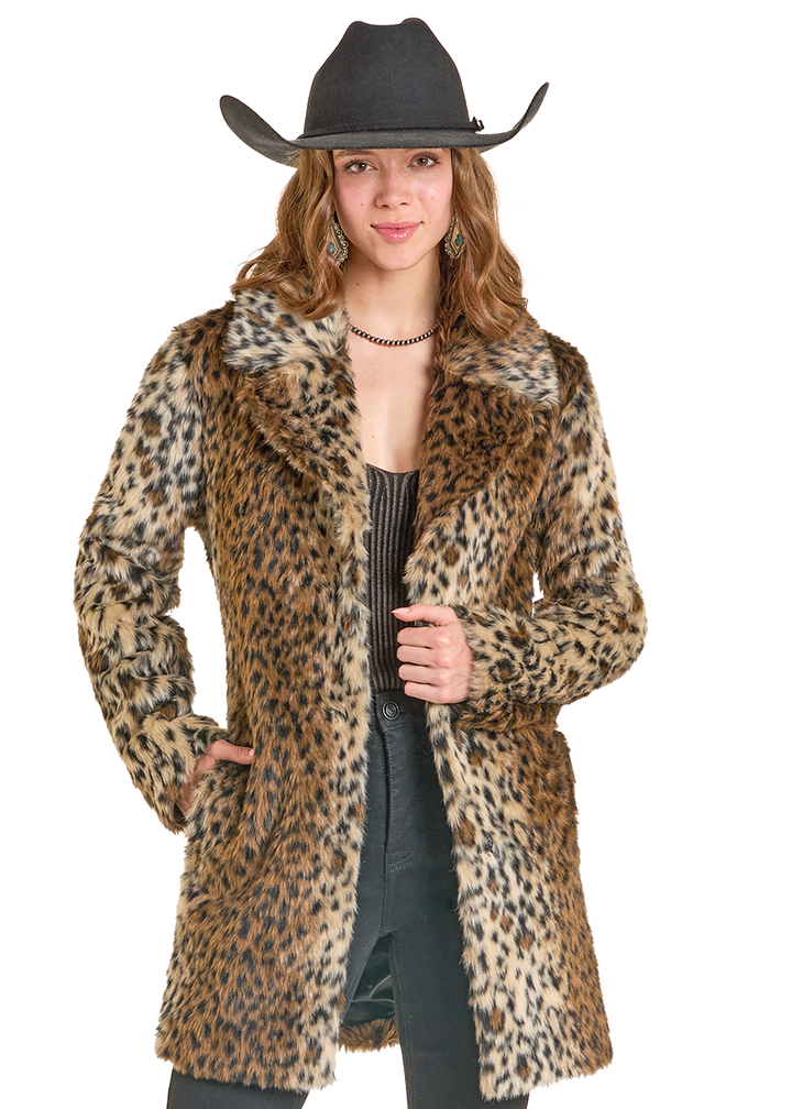 Panhandle Womens Leopard Faux Fur Coat