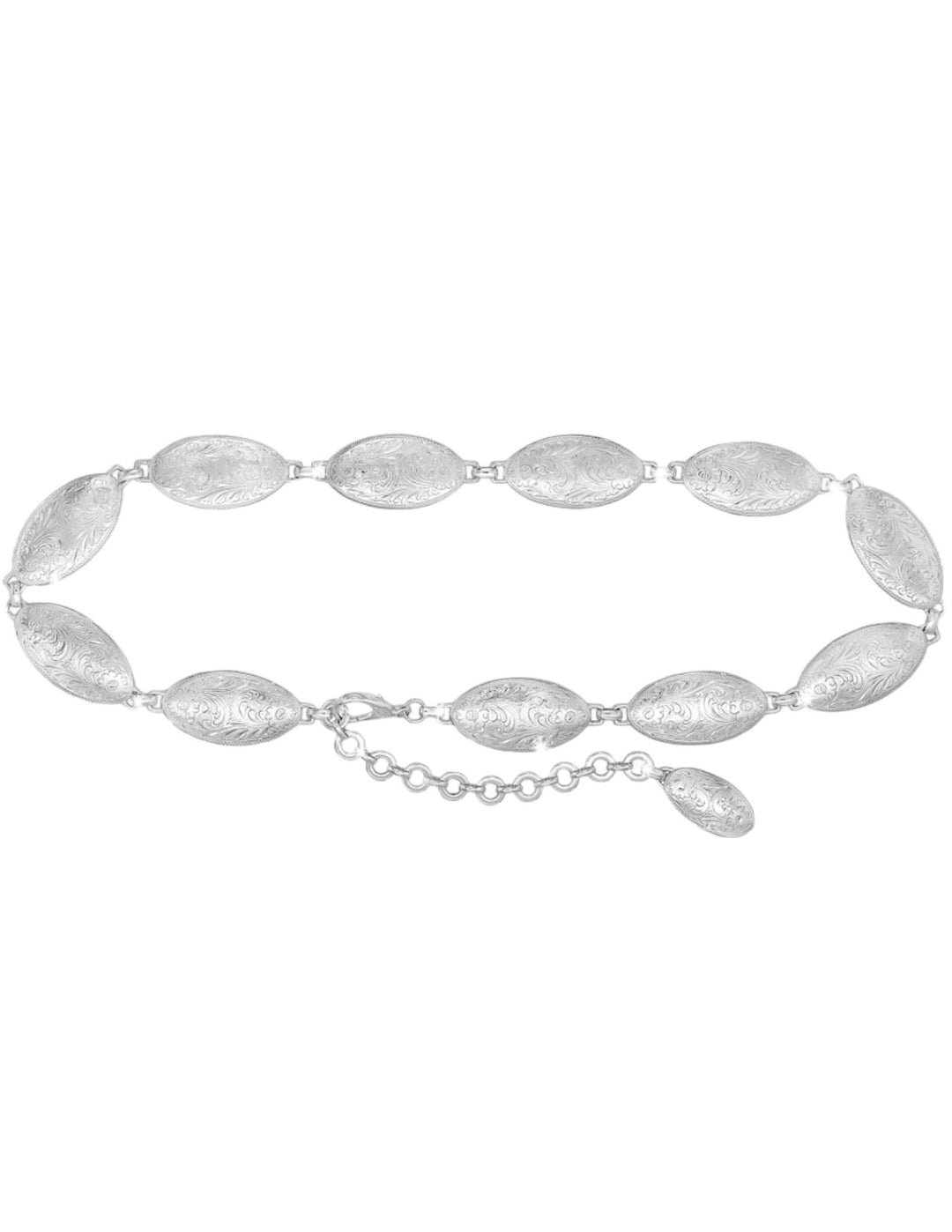 Tony Lama Womens Silver Floral Concho Chain Belt