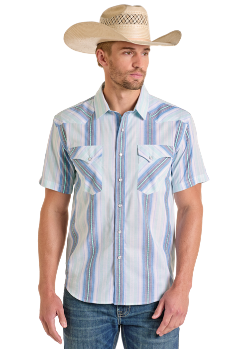 Panhandle Mens Sky Blue Snap Short Sleeve Shirt