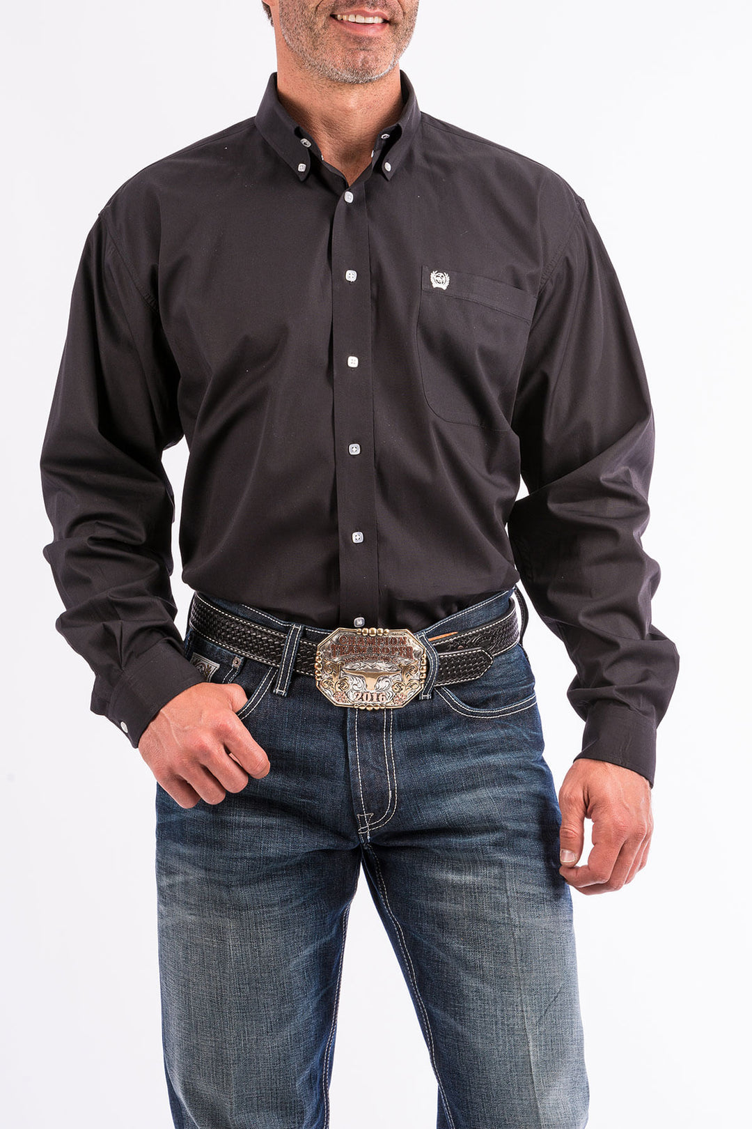 Cinch Mens Black Solid Long Sleeve Shirt