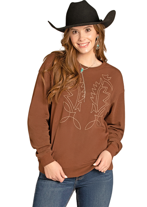 Panhandle Womens Brown Embroidered Sweater