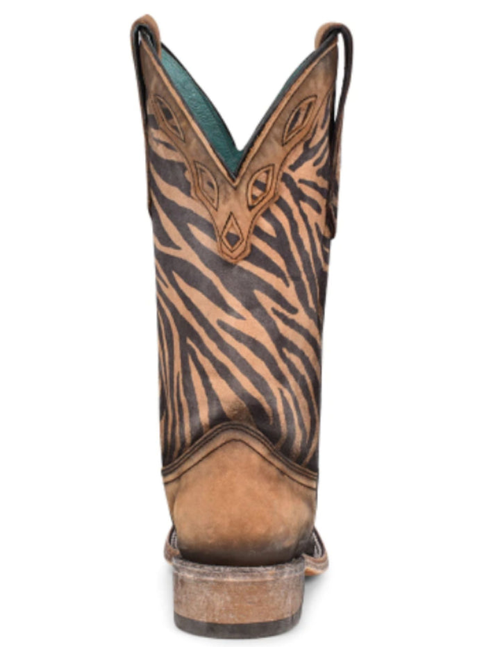 Corral Womens Zebra Striped Square Toe Western Boots