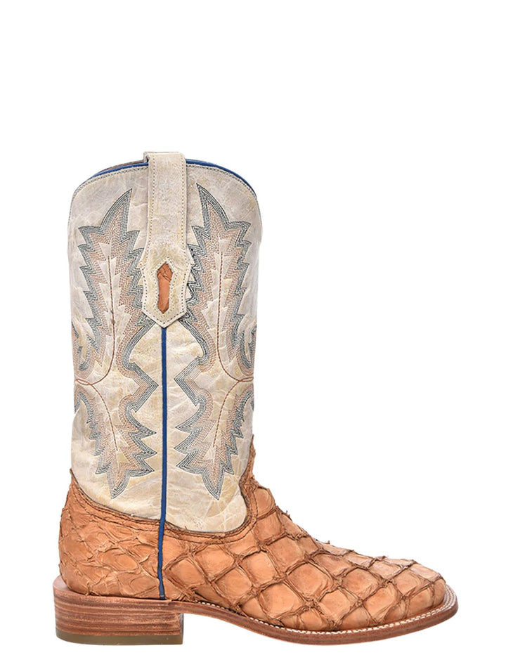 Corral Mens Cognac Pirarucu White Square Toe Boots