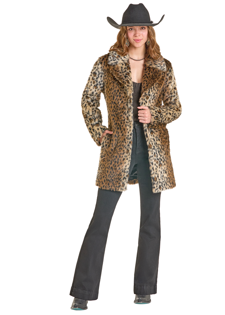 Panhandle Womens Leopard Faux Fur Coat