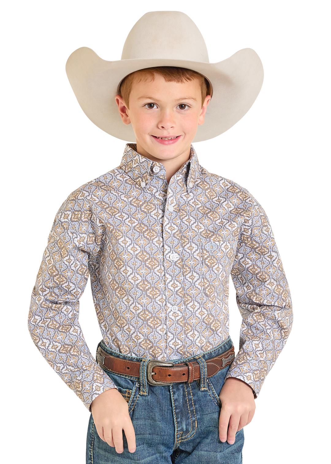 Panahndle Boys Grey Print Long Sleeve Shirt