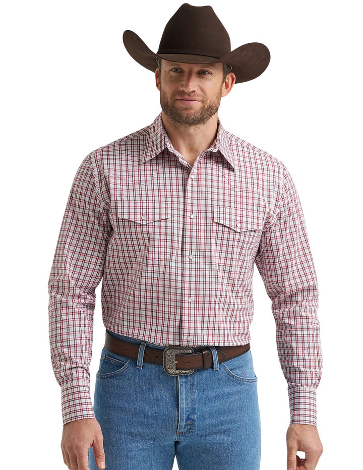 Wrangler Mens Wrinkle Resist  Red Plaid Long Sleeve Shirt