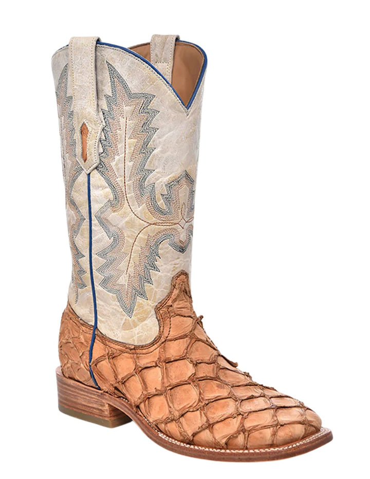 Corral Mens Cognac Pirarucu White Square Toe Boots