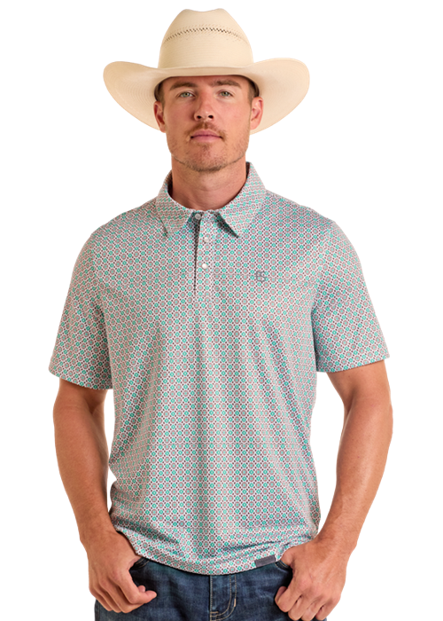 Panhandle Mens Turquoise Print Snap Polo