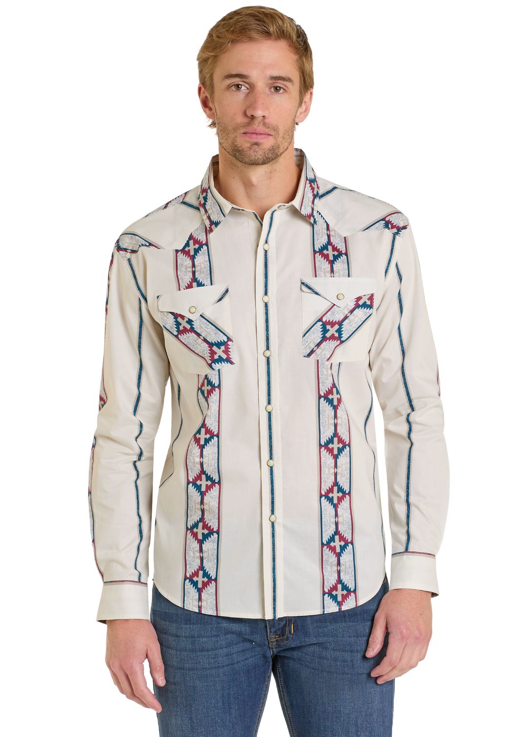 Panhandle Mens Cream Printed Long Sleeve Shirt
