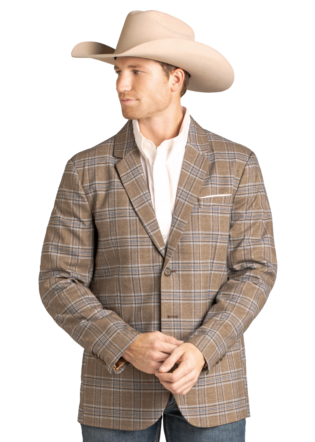 Panhandle Mens Taupe Plaid Sport Coat