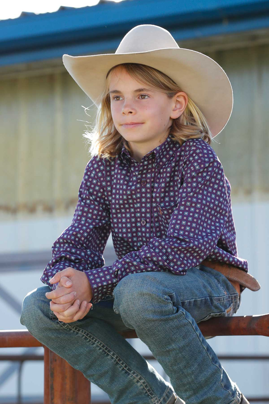 Cinch Boys Purple Printed Button-Down Western Shirt