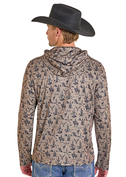Panhandle Mens Taupe Novelty Mesh Hoodie