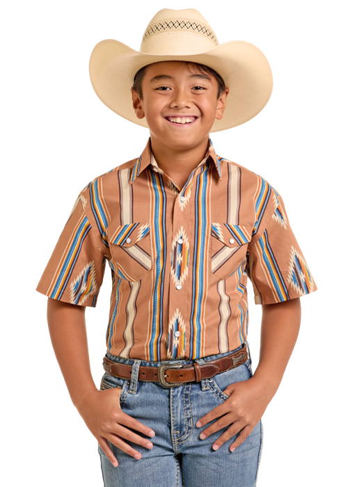 Panhandle Boys Camel Western Snap Short Sleeve Shirt