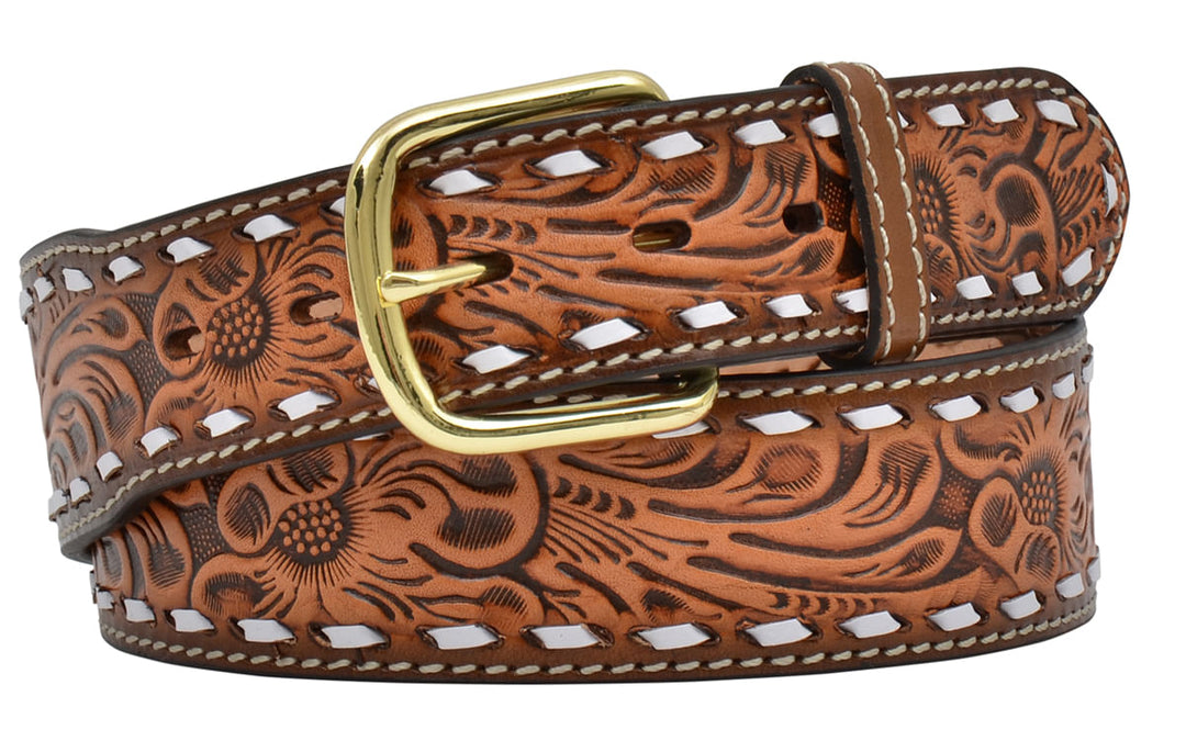 Men's Floral Embroidered with White Outline Belt