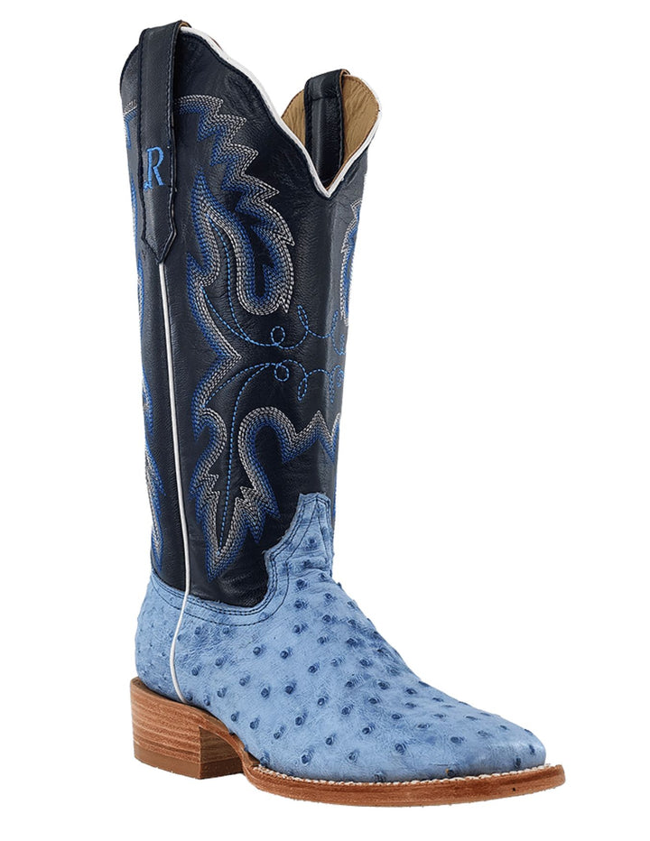 R. Watson Womens Denim Full Quill Ostrich Boots