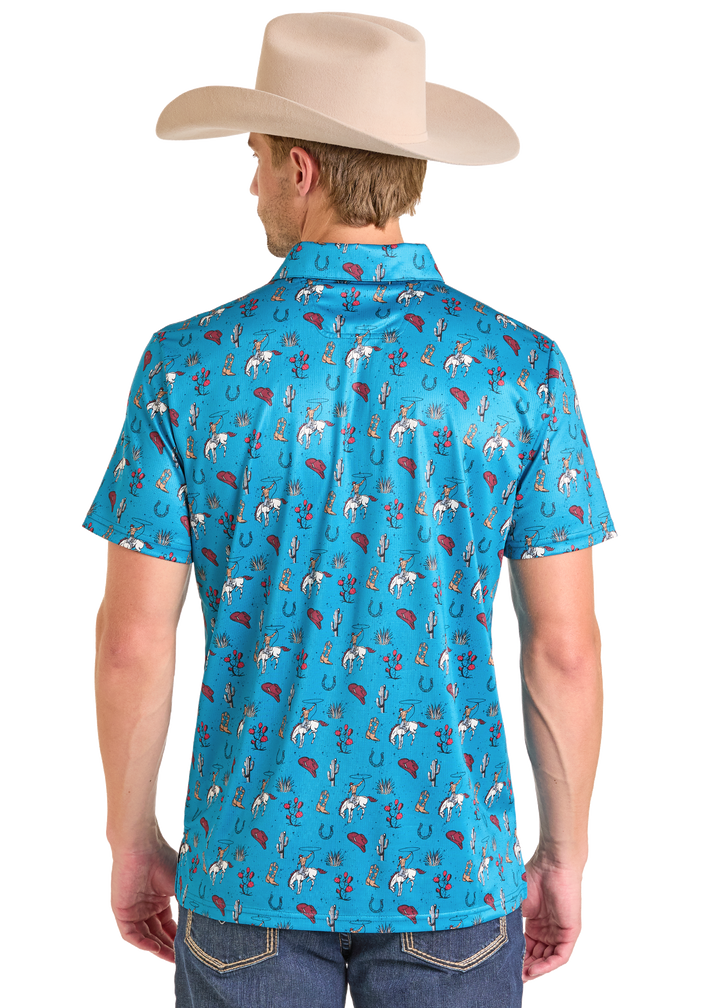 Panhandle Mens Turquoise Cowboy Polo