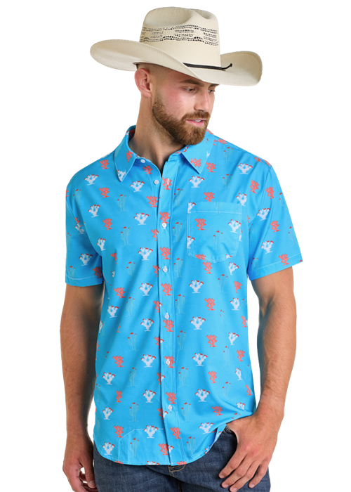 Panhandle Mens Turquoise Tek Short Sleeve Shirt