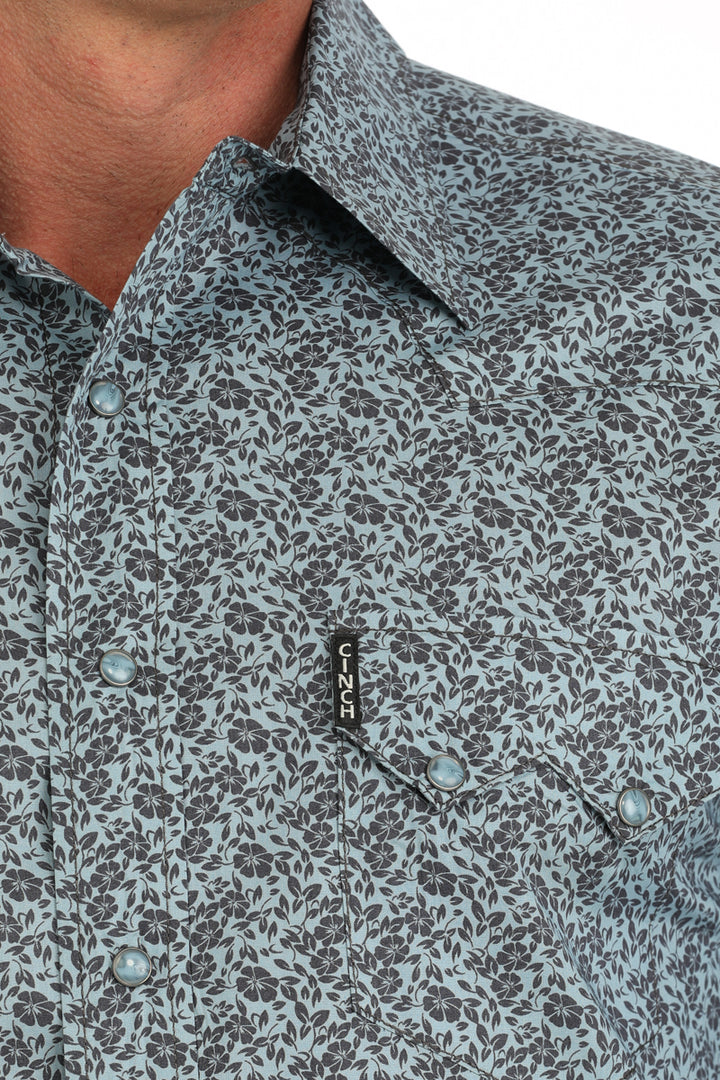 Cinch Mens Green Flower Print Long Sleeve Shirt