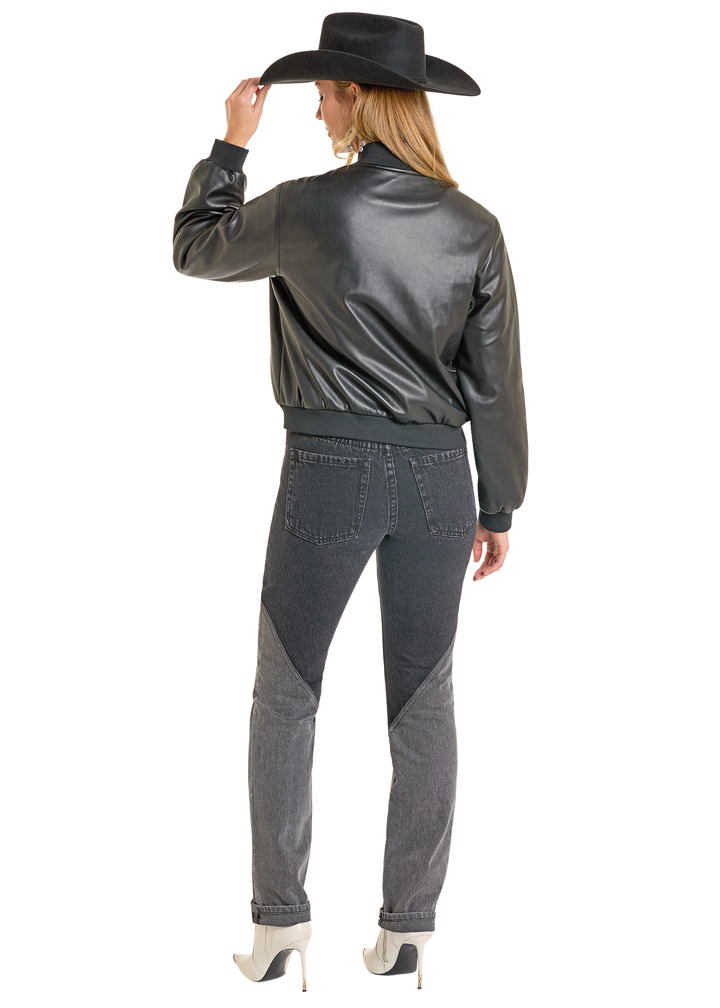 Panhandle Womens Black Pleather Bomber