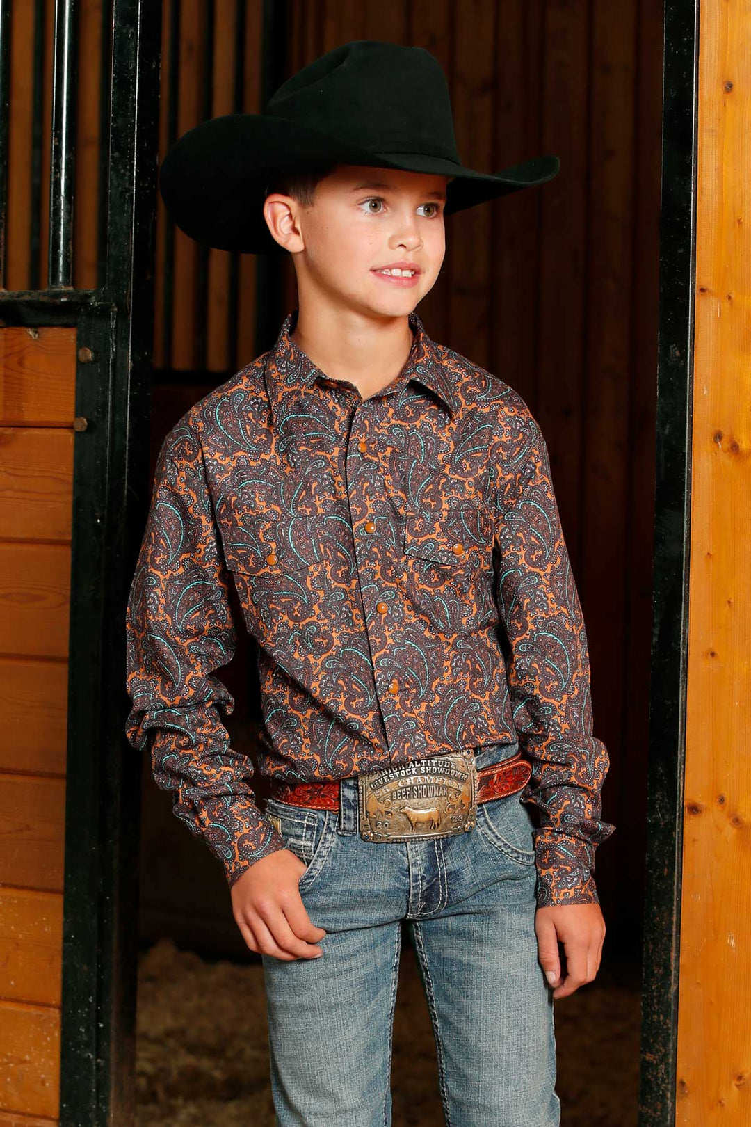 Cinch Boys Brown Paisley Snap Front Western Shirt