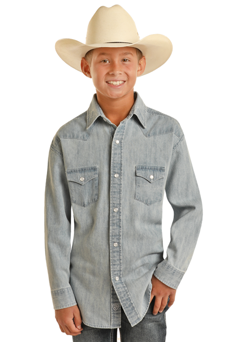Panhandle Boys Light Wash Denim Long Sleeve Shirt