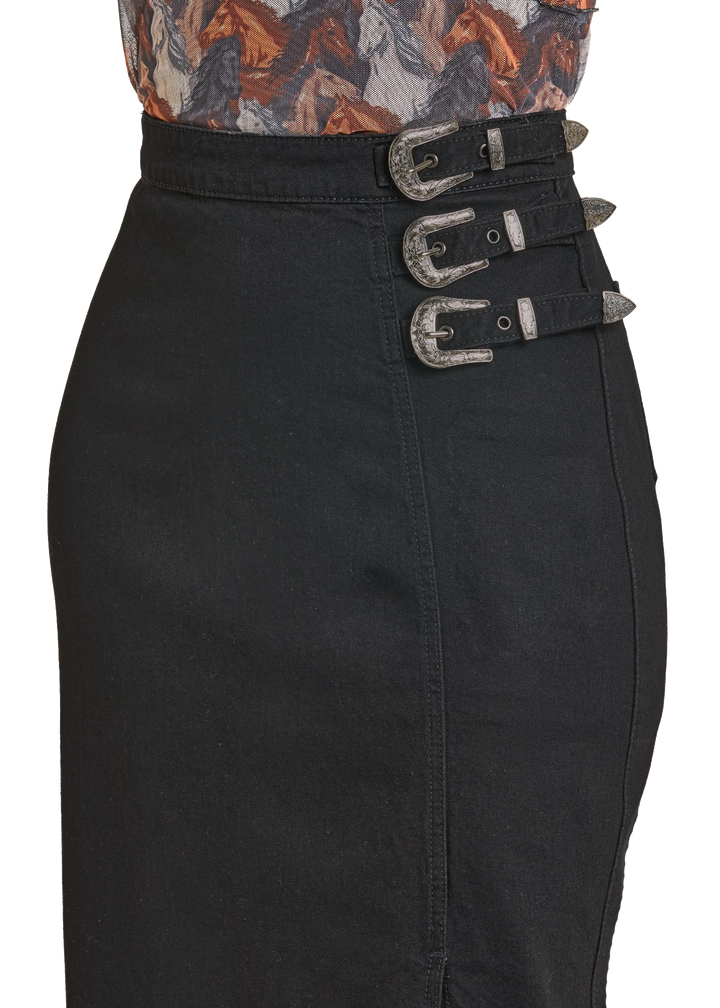 Panhandle Womens Black Denim Maxi Skirt