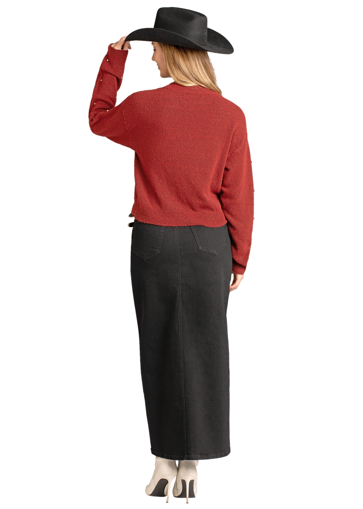 Panhandle Womens Red Rhinestone Sweater