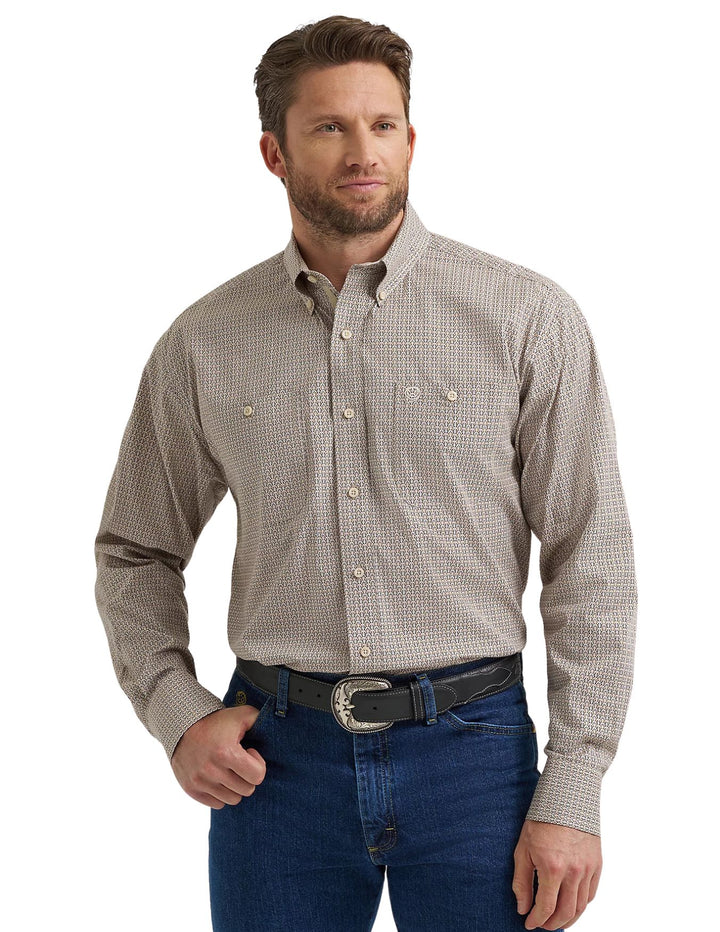 Wrangler Mens George Strait Brown Printed Long Sleeve Shirt