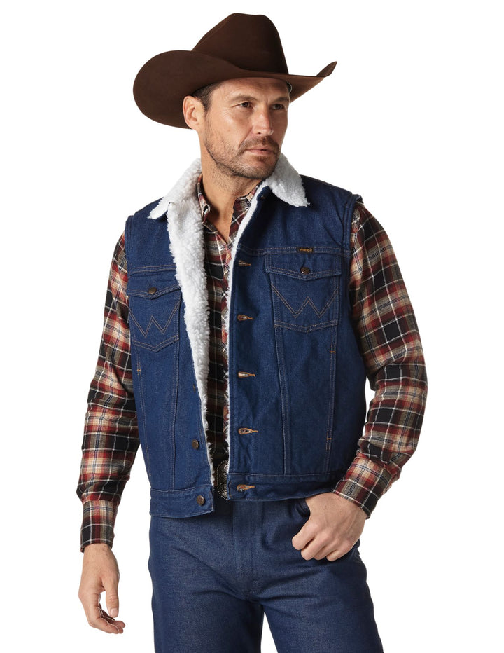 Wrangler Mens Sherpa Lined Denim Vest
