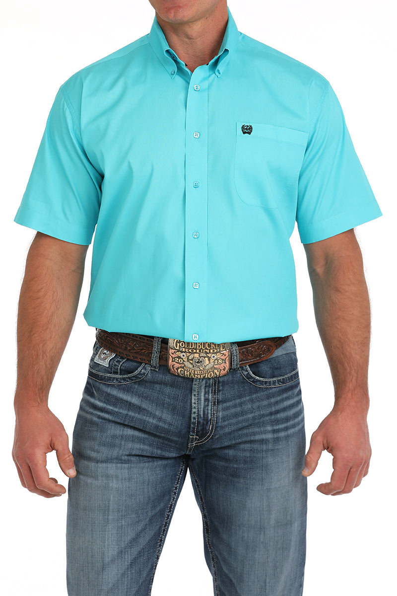 Cinch Mens Turquoise Solid Short Sleeve Shirt Turquoise / XXL
