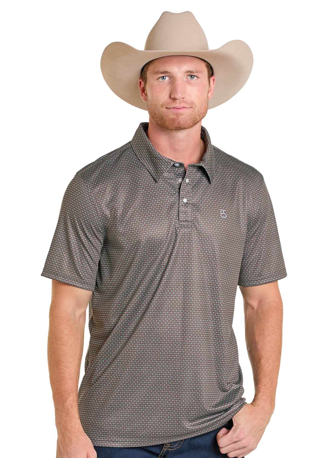 Panahndle Mens Brown Printed Polo