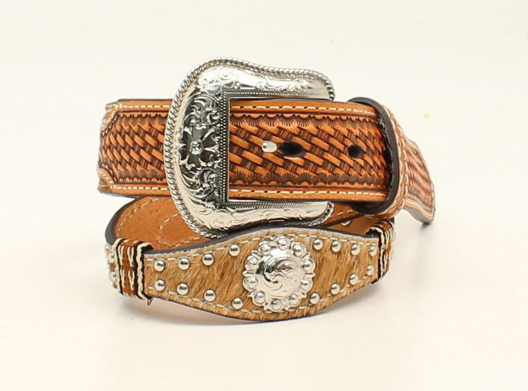 Hair on Hide Belt with Floral Concho's