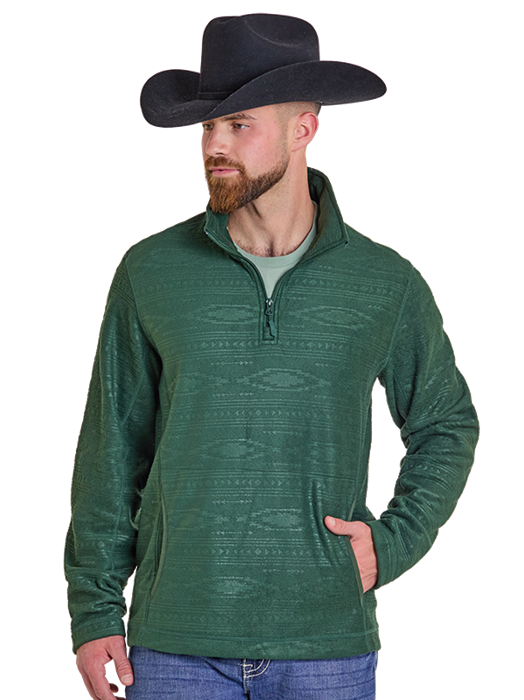 Panhandle Mens Hunter Green Embossed Fleece Pullover