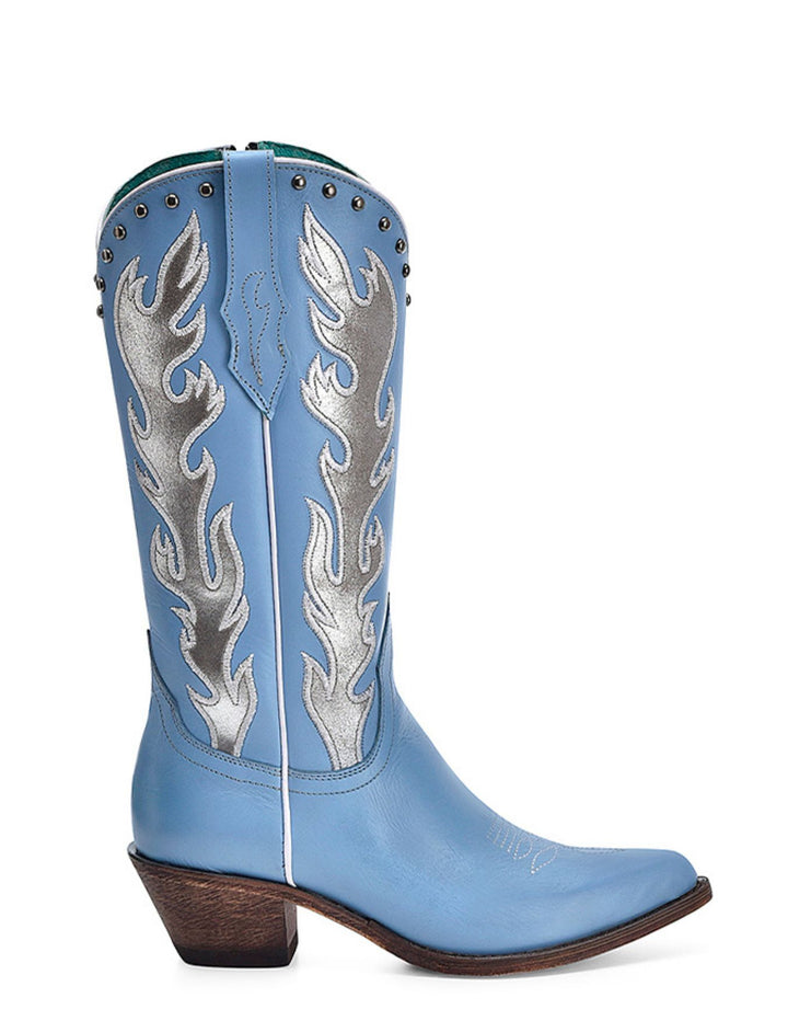 Corral Womens Baby Blue Flame Studded Boots