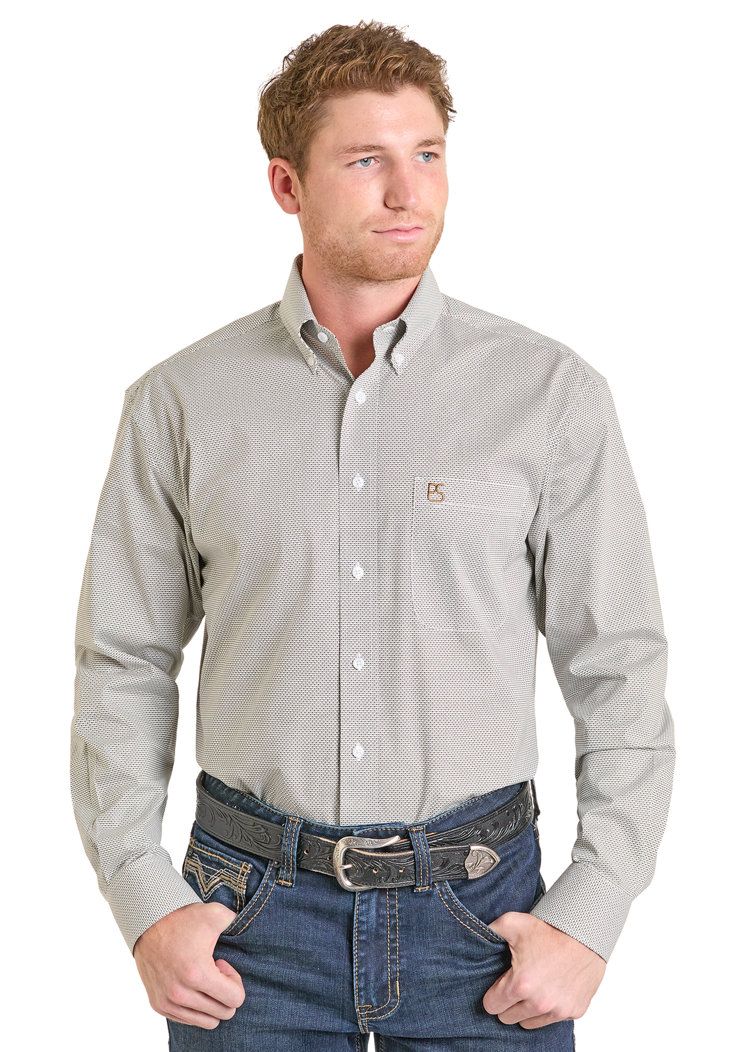 Panhandle Mens Natural Printed Long Sleeve Shirt