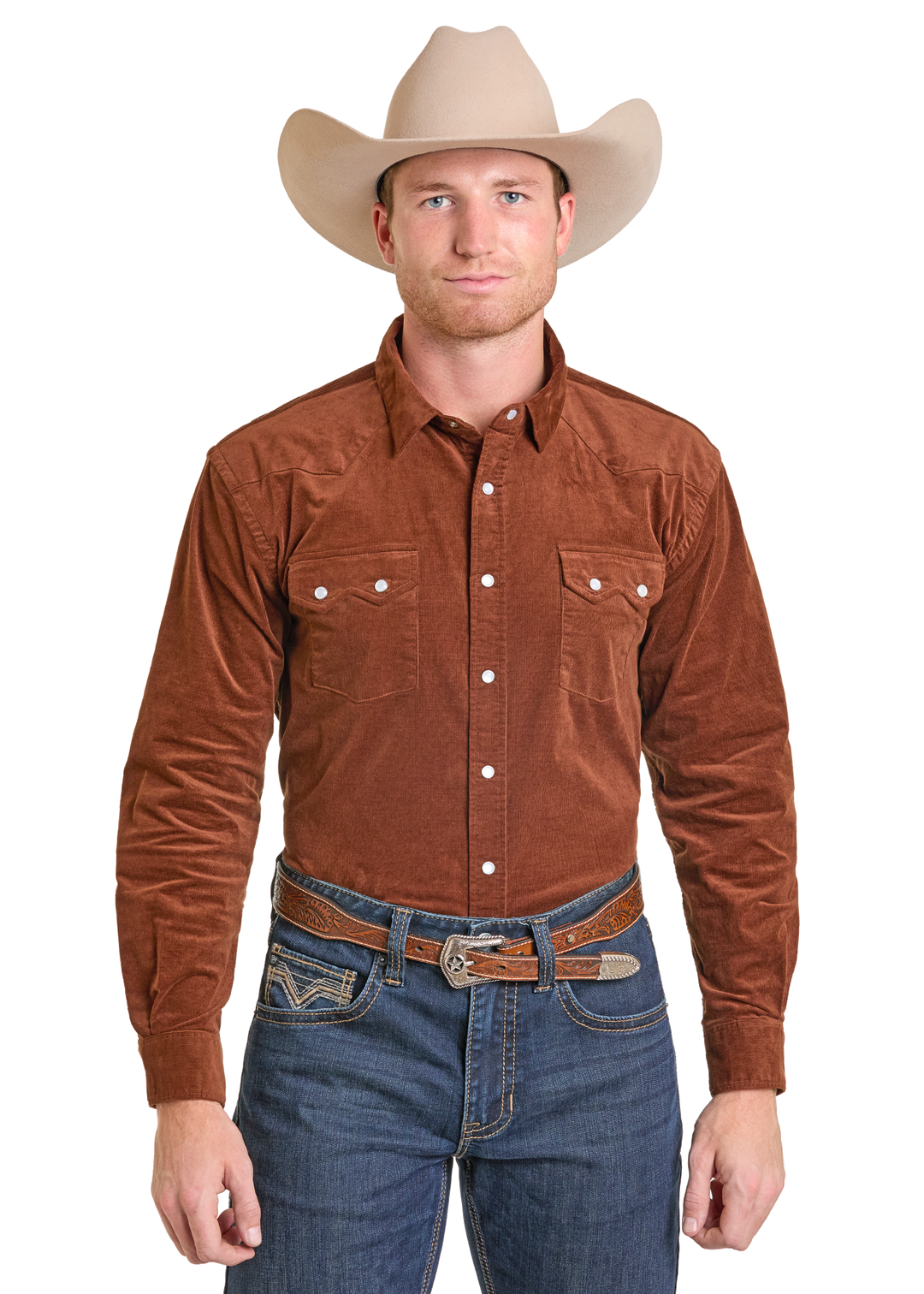 Panhandle Mens Brown Snap Long Sleeve Shirt