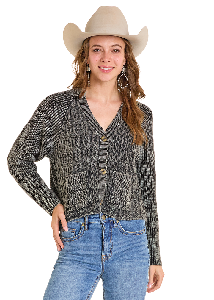 Panhandle Womens Black  New Skip to product information Cord Knit Cardigan Sweater