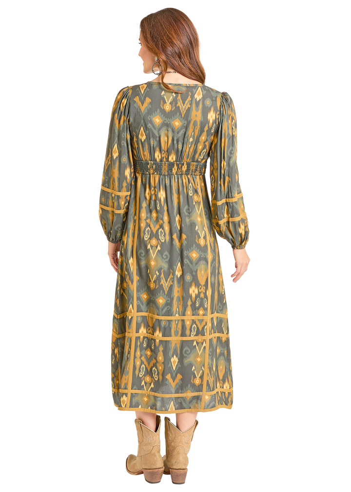 Panhandle Womens Olive Printed Midi Dress