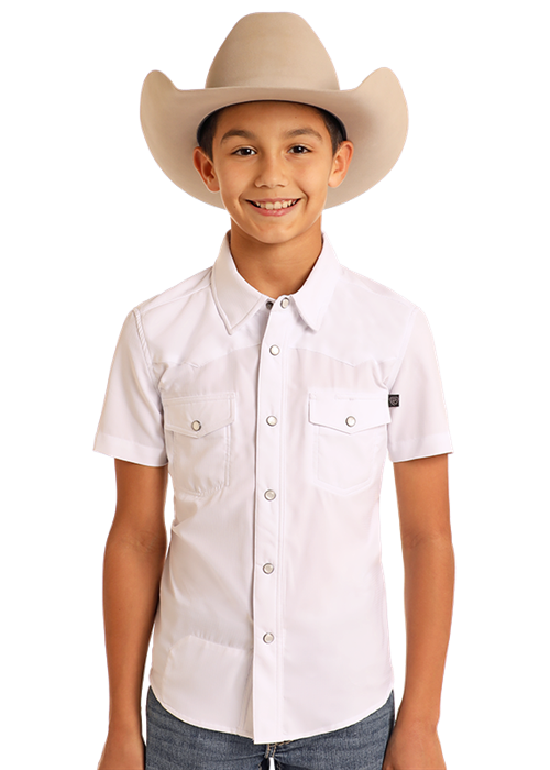 Panhandle Boys Solid White Tek Snap Short Sleeve Shirt