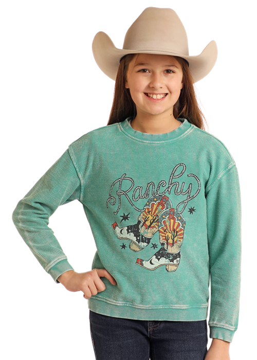 Panhandle Girls Cowgirl Boot Graphic Ribbed Pullover