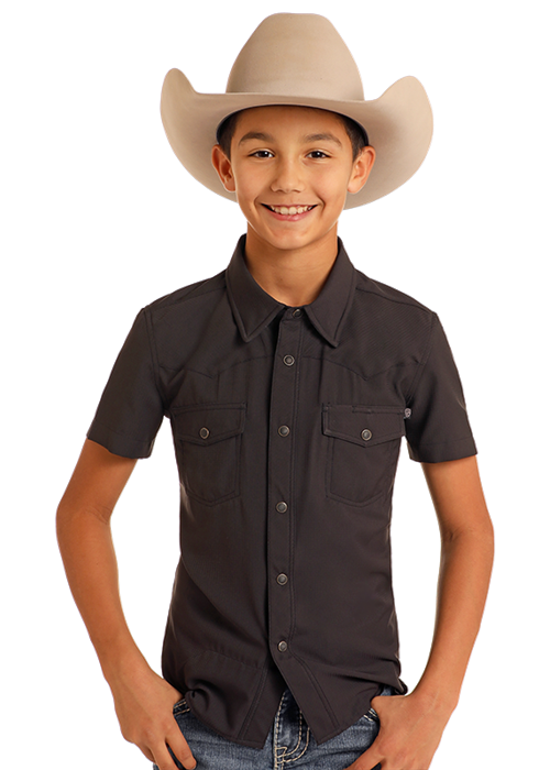 Panhandle Boys Black Snap Tek Short Sleeve Shirt