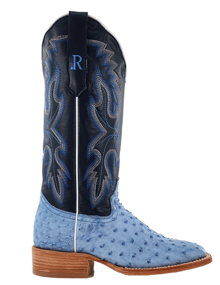 R. Watson Womens Denim Full Quill Ostrich Boots