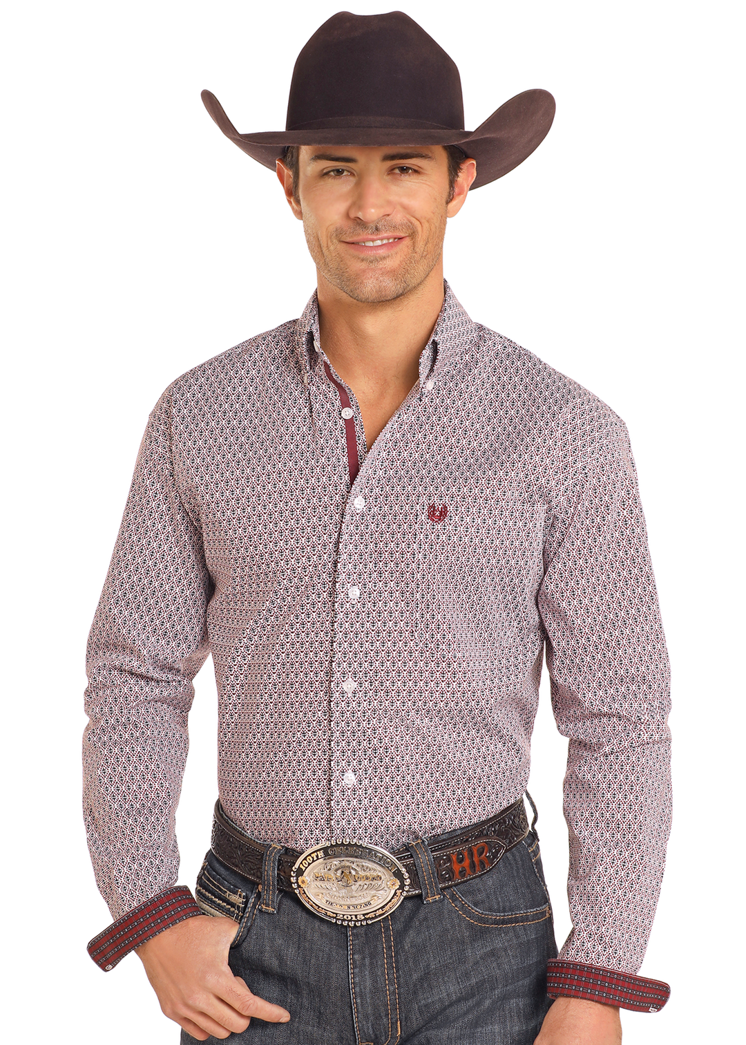 Panhandle Slim Mens Maroon Printed Long Sleeve Shirt